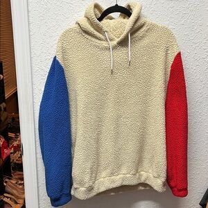 Colorblock Sherpa Hoodie - Cream, Red, and Blue